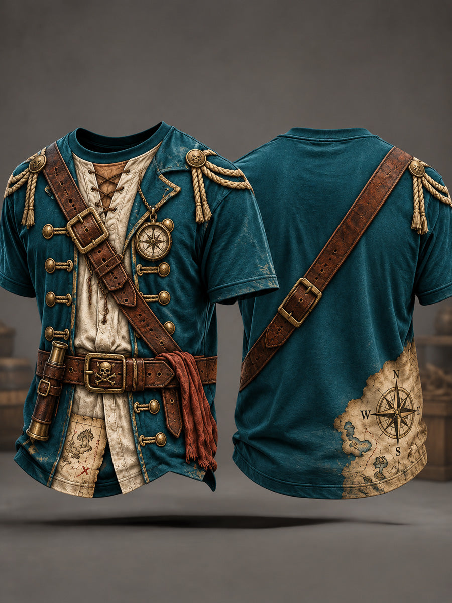 Men's Retro Pirate-Style Graphic Casual T-Shirt