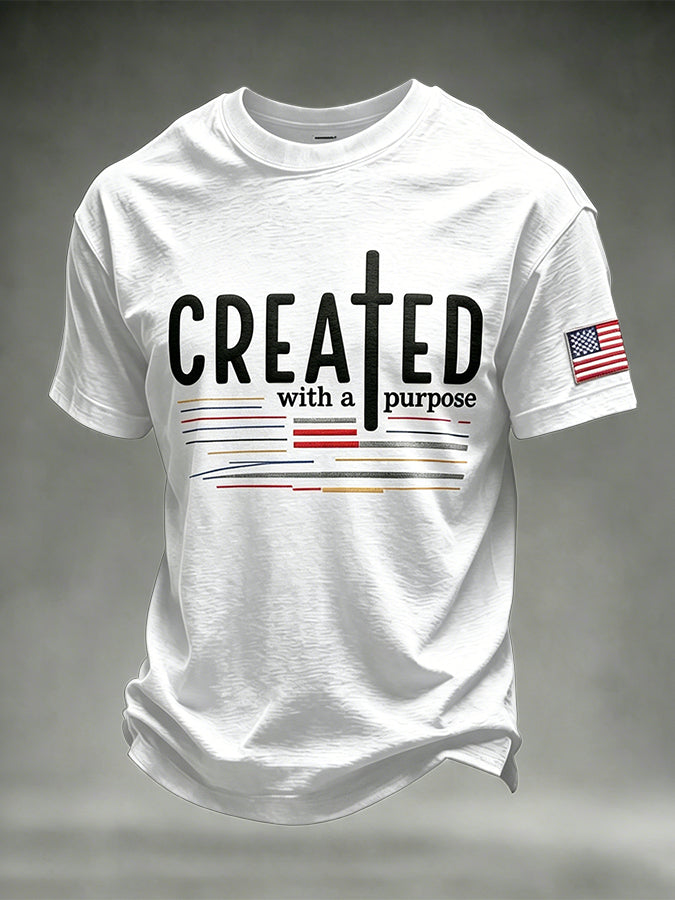 Vintage Men's Patriotic American Flag Religious Faith Graphic Tee