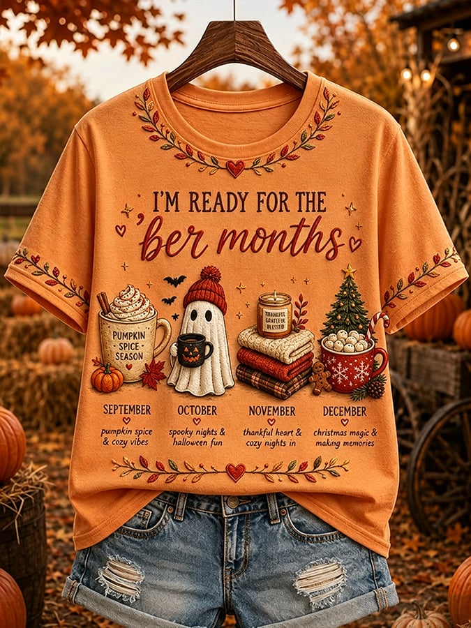 Women's Vintage I'm Ready For The Ber Months Print Casual T-shirt