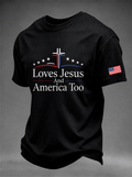 Men's Loves Jesus And America Too Printed Crew Neck Tee