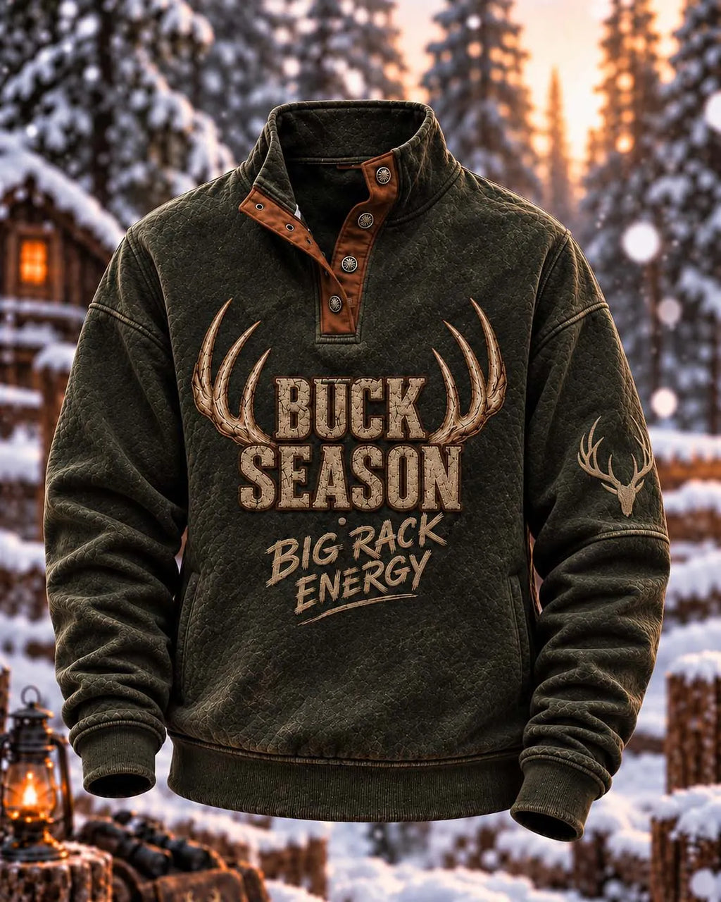 🦌 Men's "Buck Season, Big Rack Energy" Quilted Hunter's Pullover 🌲