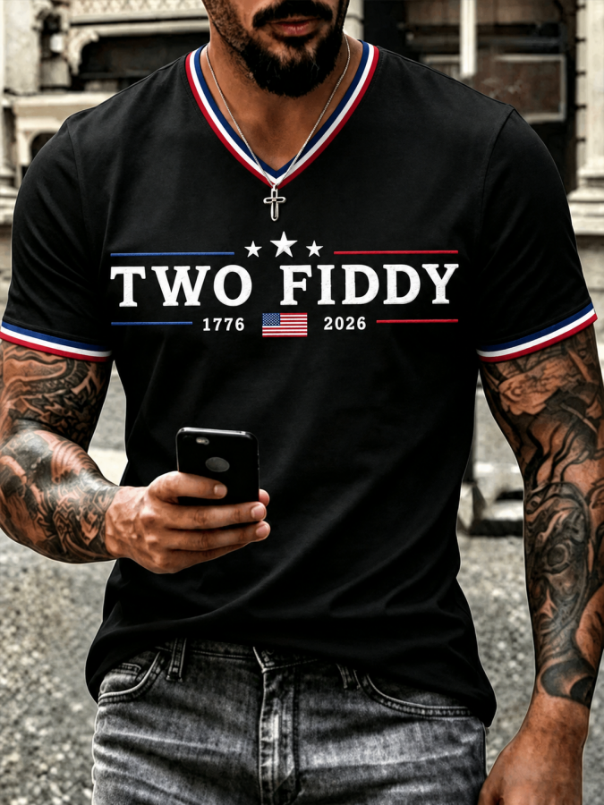 Men'S Retro Two Fiddy Printed Casual T-Shirt