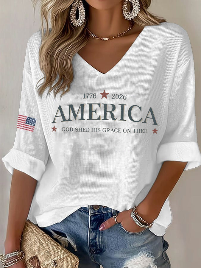 Women'S Casual America GOD SHED HIS GRACE ON THEE Printed Waffle Top