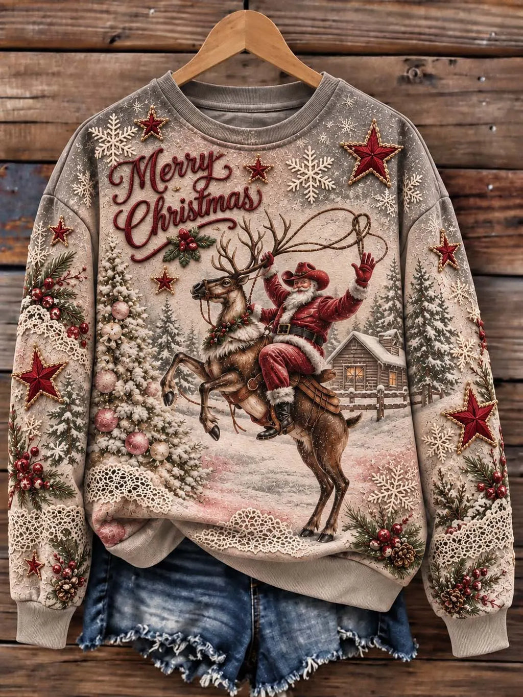 🤠 Western Cowboy Santa Riding Reindeer "Merry Christmas" Sweatshirt