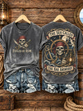 Women’s Vintage “The Sea Called, The Bar Answered” Pirate Skull Washed T-Shirt