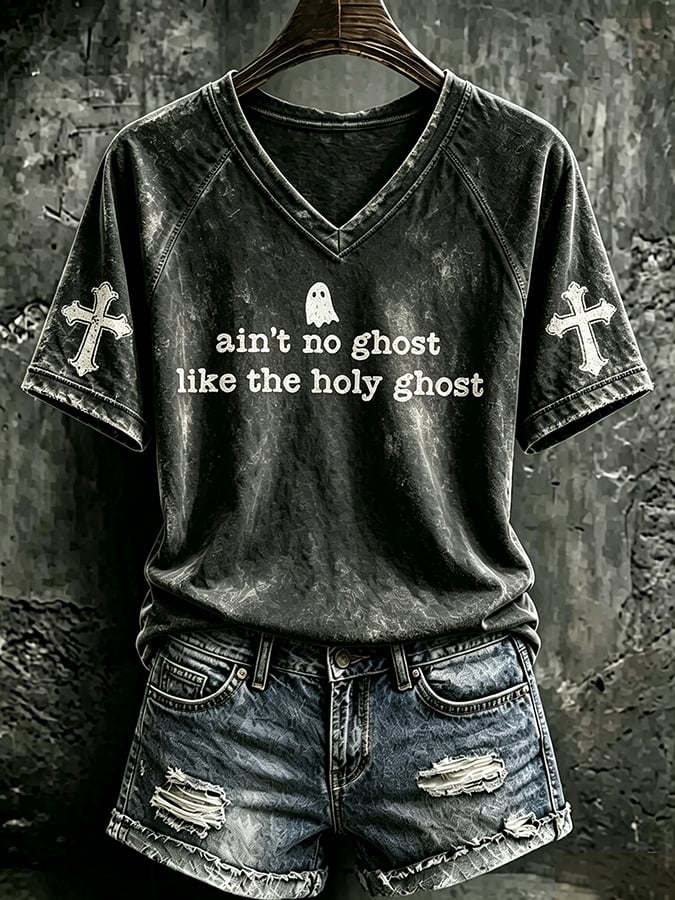Women's Retro Ain't No Ghost Like The Holy Ghost Printed Top
