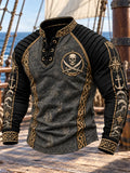 ⚓ Men's Nautical Compass & Skull Henley Shirt