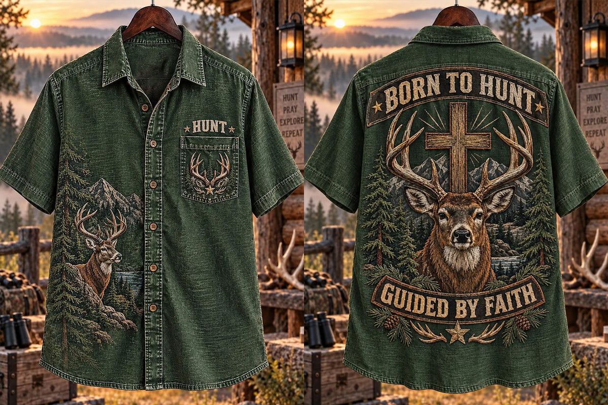 Retro Deer Hunting Culture Art Print Casual Shirt