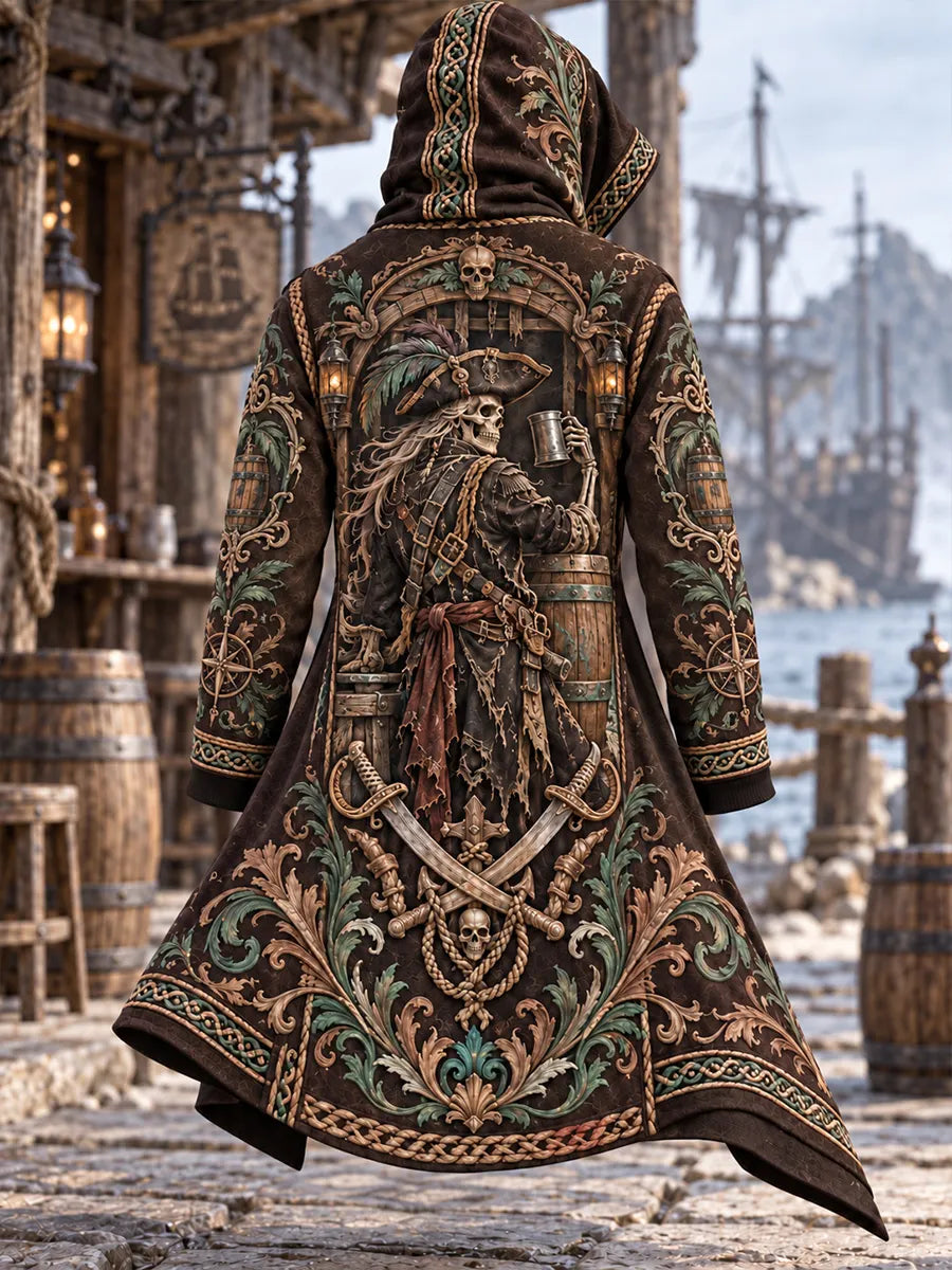 🍺 Tavern Pirate Skeleton & Barrel Retro Brown Coat