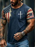 Men'S Retro Independence Day Eagle Pattern Washed Print Art T-Shirt