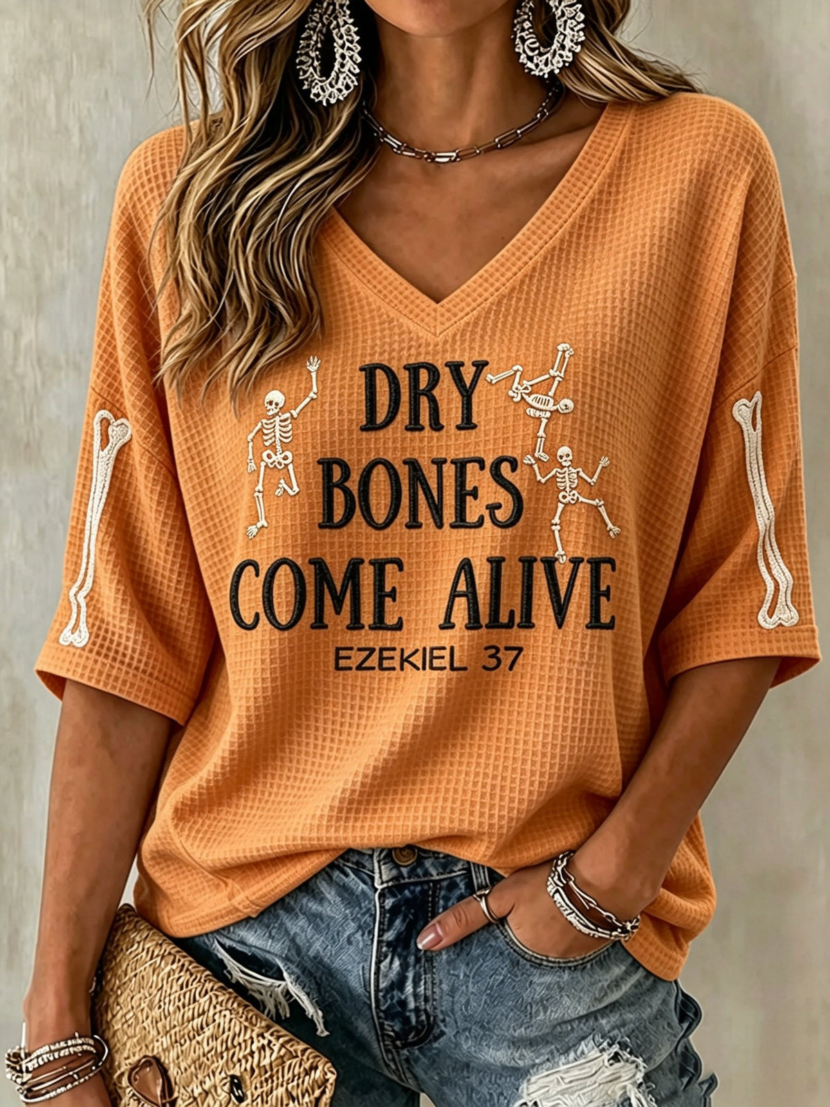 Women's Casual Printed Waffle Top