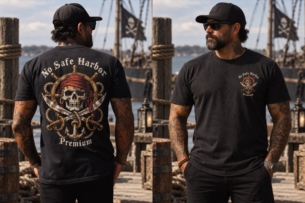 No Safe Harbor Premium Vintage Pirate Print Short Sleeve T-shirt