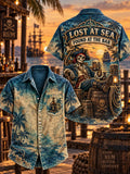 Men’s Lost at Sea Found at the Bar Sunset Pirate Graphic Pocket Shirt