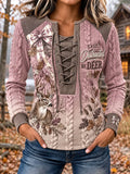 Women's Vintage Deer & Bow Stitch-Detail Sweatshirt