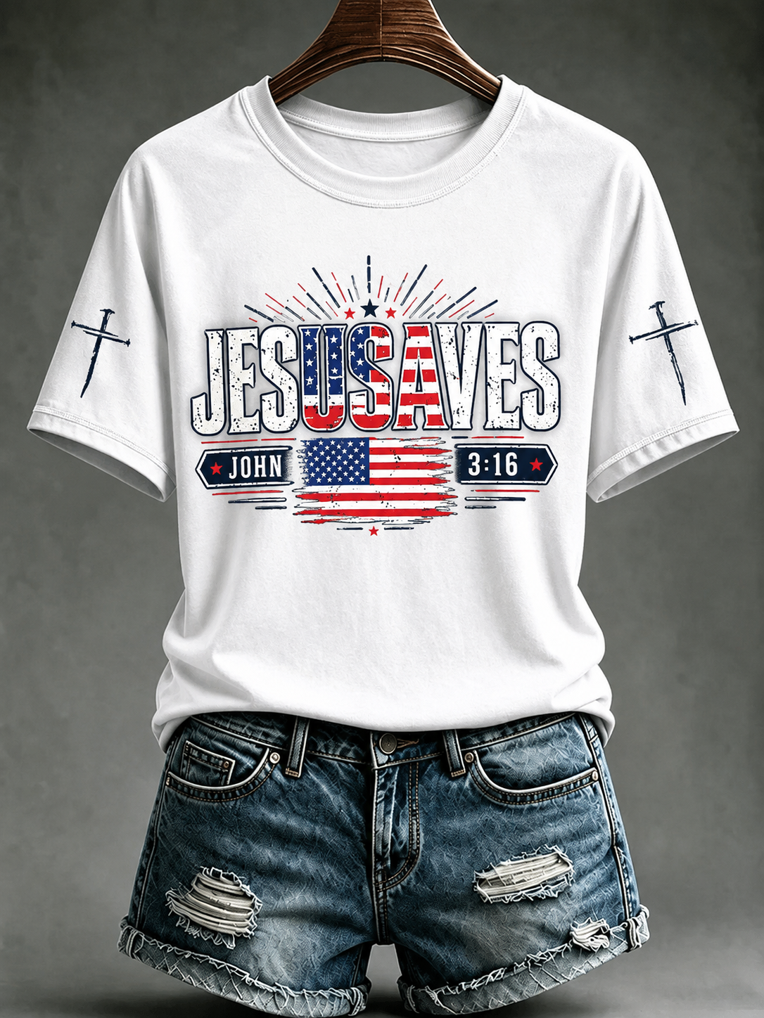 Women's Jesus Saves America Printing T-Shirts