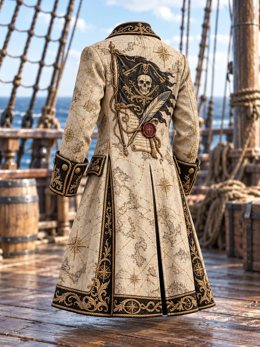 🗺️ Men's Treasure Map & Skull Flag Pirate Coat