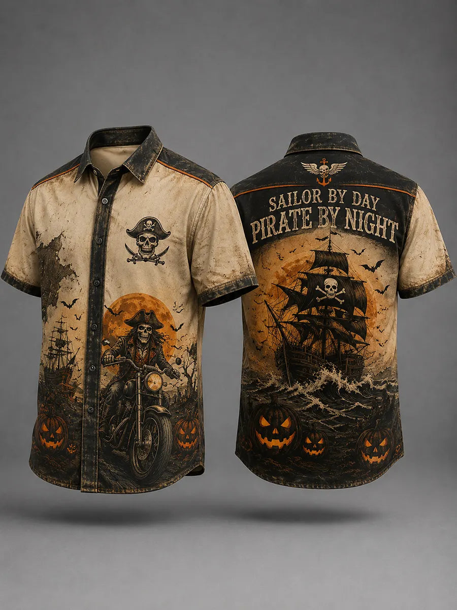 Retro Pirate Fun Halloween Art Print Casual Shirt