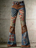 Women'S Western-Style High-Waisted Color-Block Flare Jeans