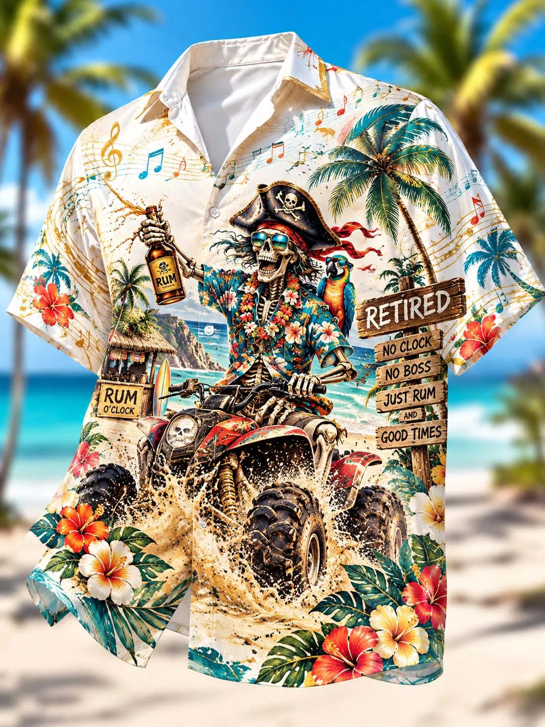 🏴‍☠️🏍️ Retired Pirate ATV Riding Aloha Shirt | Funny Skeleton Beach Vacation Hawaiian Shirt