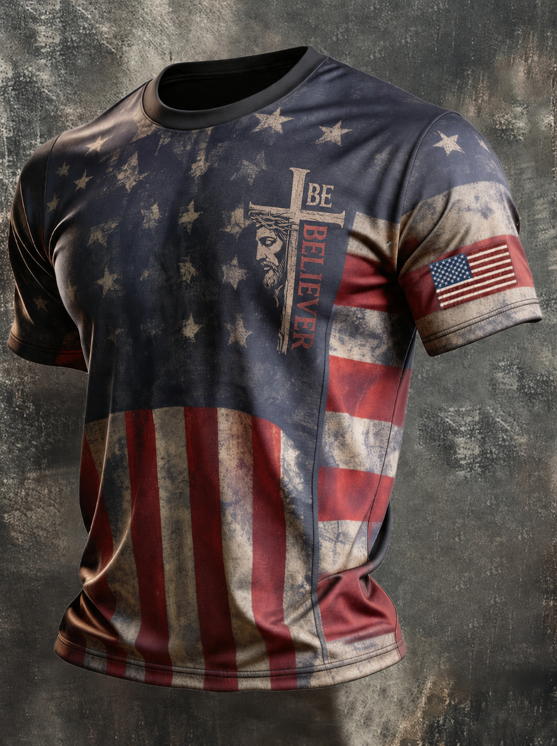 Men'S Faith Independence Day Patriot Round Neck T-Shirt
