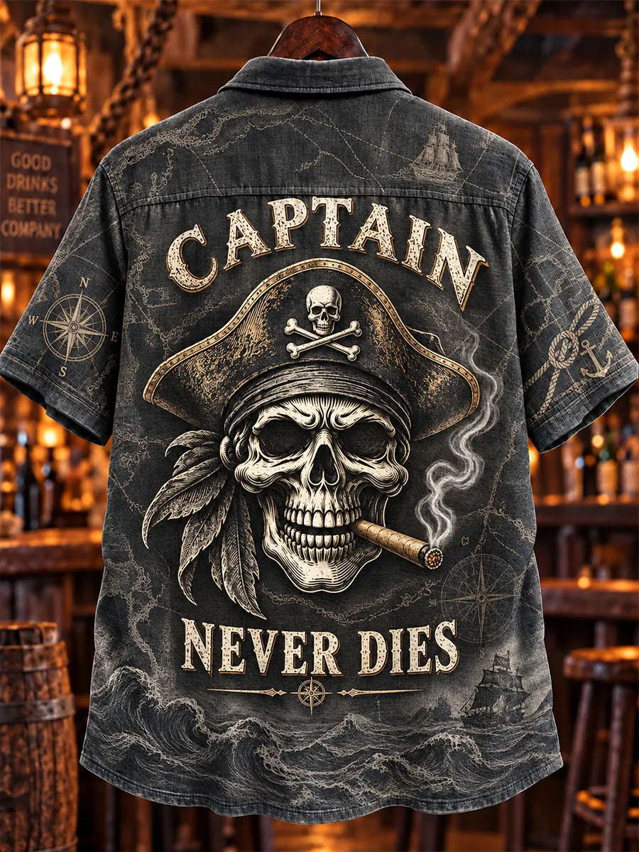 🏴‍☠️💀"Dark Sovereign" Captain Never Dies Denim Shirt