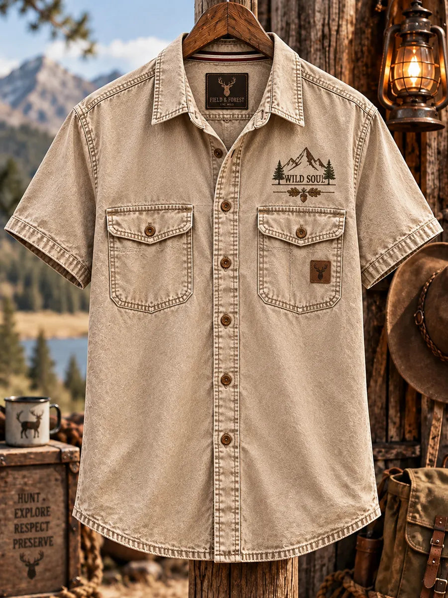 Men’s Vintage “WHY CHASE COMFORT · WHEN YOU CAN CHASE THE WILD” HuntingShort Sleeve Shirt