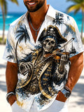 Men's Captain Skull Pirate Playing The Violin Print Short Sleeve Shirt