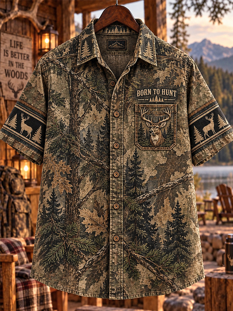 Retro Deer Hunting Art Print Casual Shirt