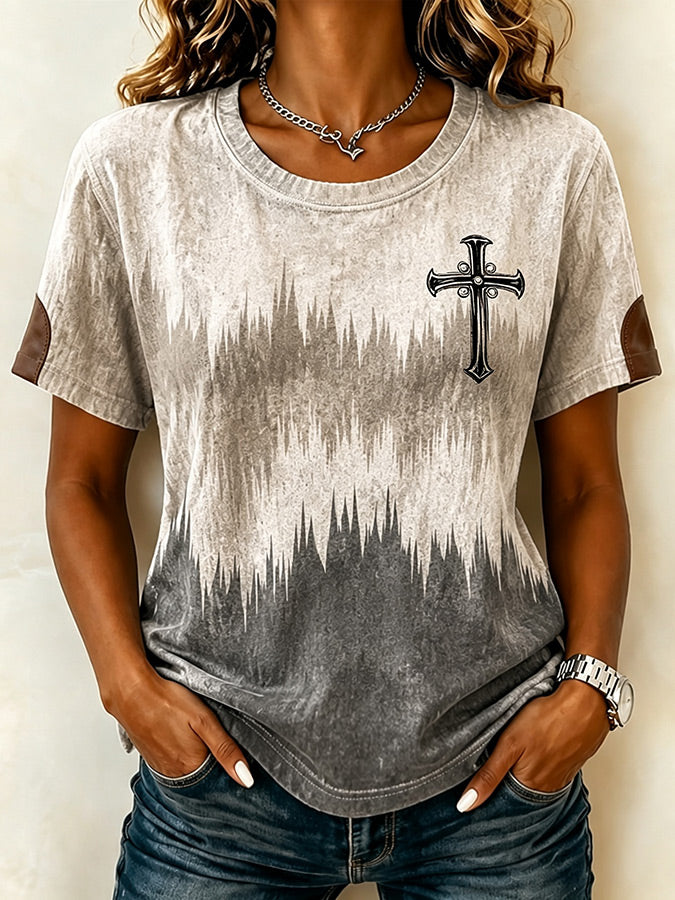 Women's casual retro gradient retro faith T-shirt
