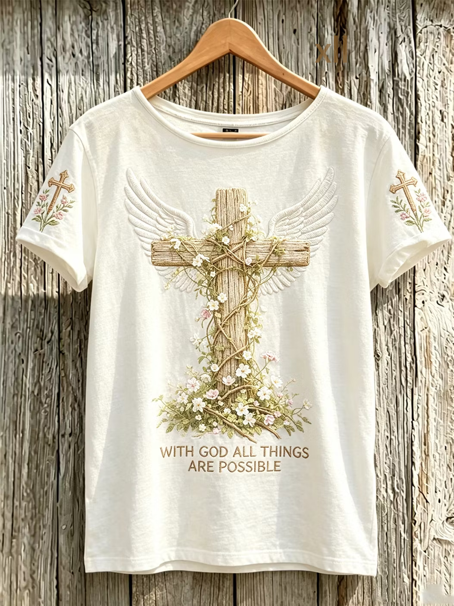 Women's faith element pattern printed casual short-sleeve T-shirt
