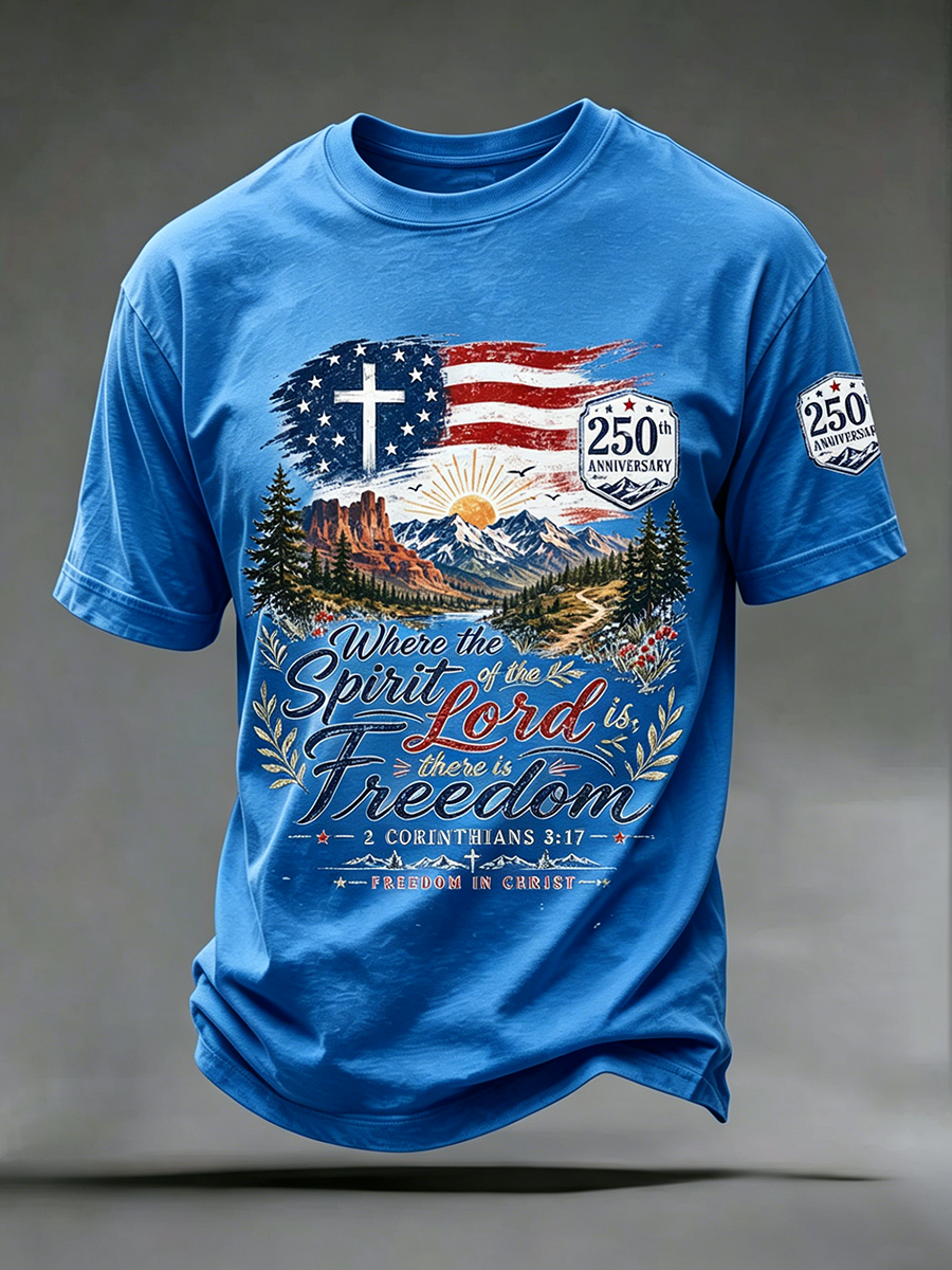250Th Anniversary Cross Print Casual Round Neck T-Shirt From The United States