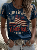 Women'S She Loves Jesus And America Too Printed T-Shirt