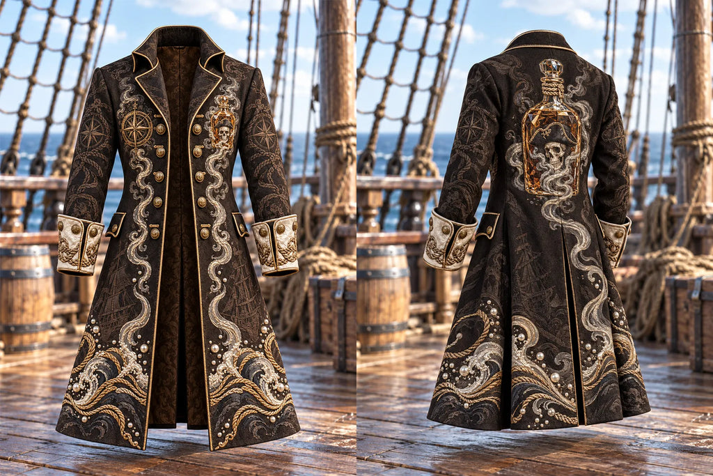 🐙 Men's Kraken & Message in a Bottle Pirate Coat