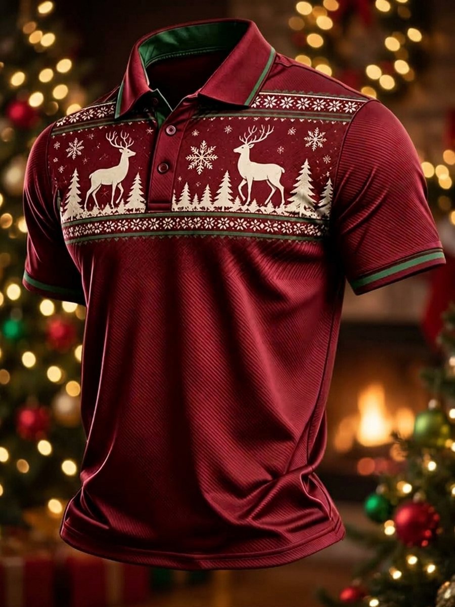 Men's Casual Christmas Short-Sleeve Polo Shirt