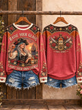 Pirate Woman Rum Rose Nautical Long Sleeve Top