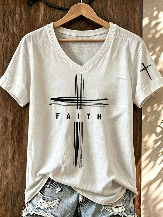 Women'S Leisure Cross Faith Printed T-Shirt
