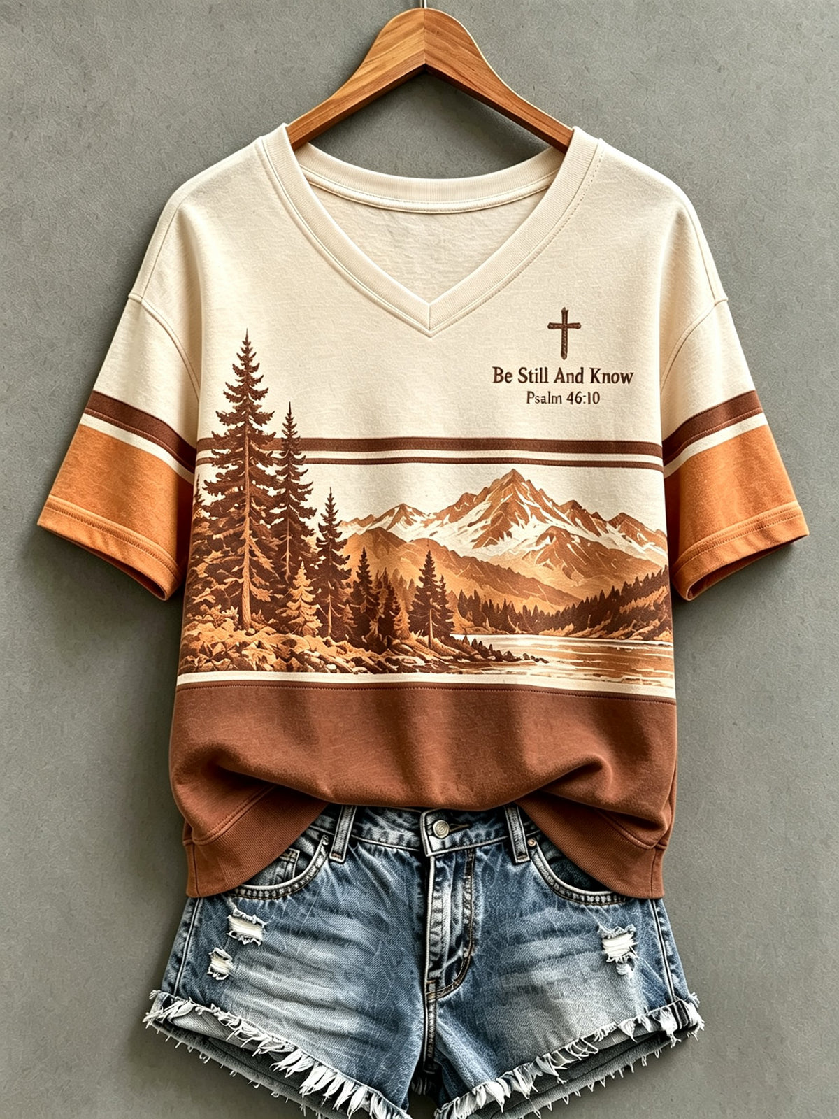 Women's Be Still And Know Psalm 46:10 Print Short-Sleeve Top