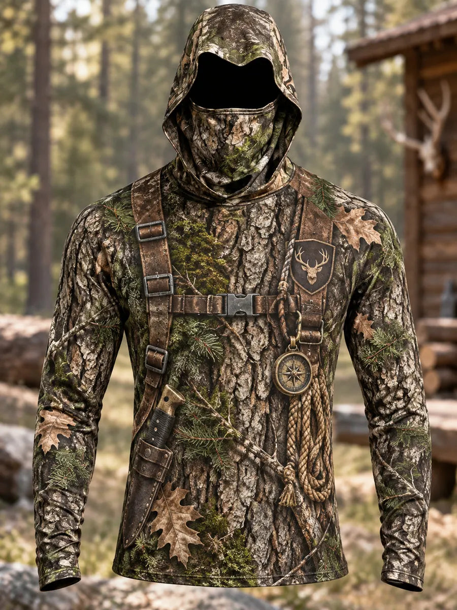 Men's Vintage Hunting Style Print Outdoor Hoodie Long Sleeve Shirt