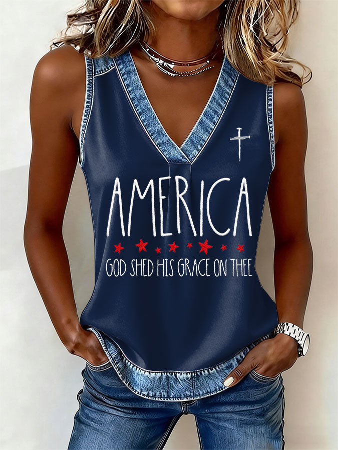 Women'S America Flag Printed Casual Vest