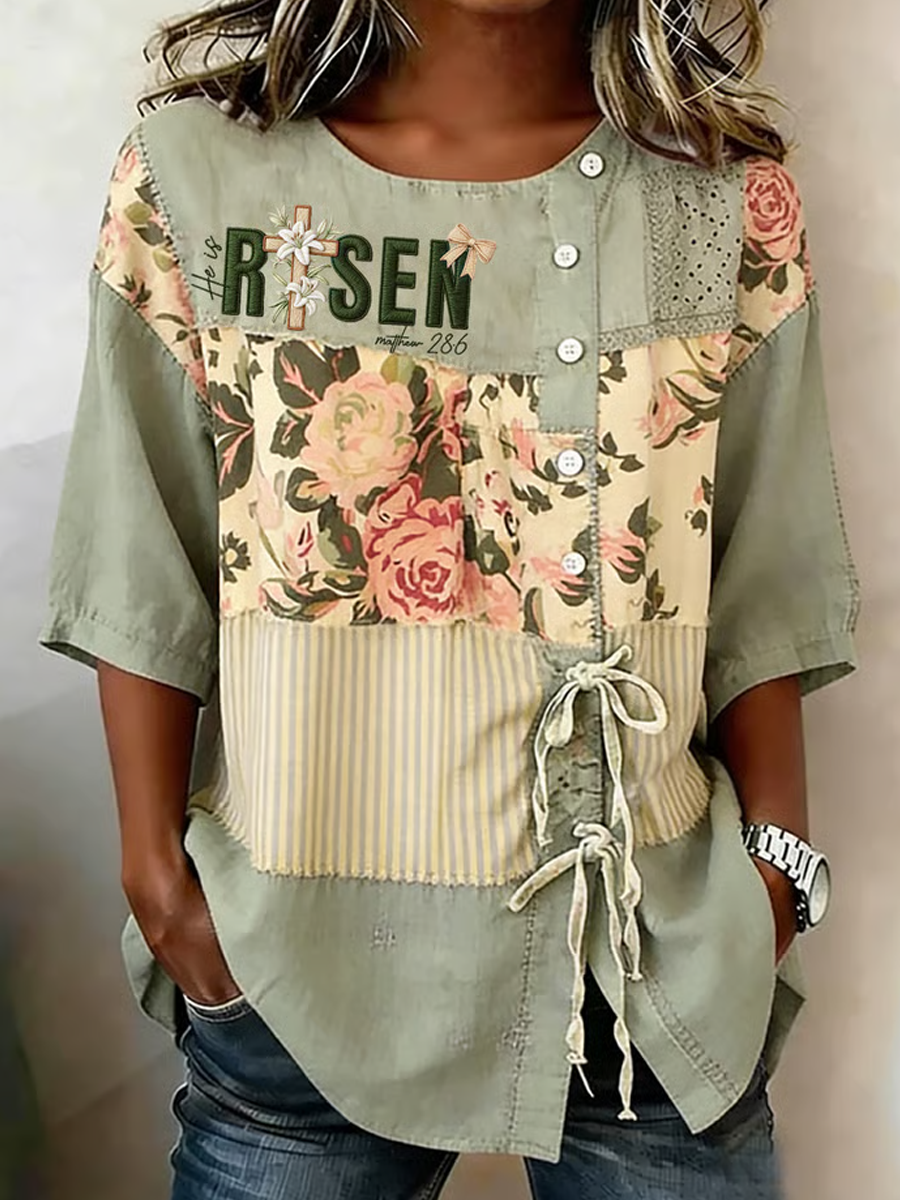 Women's Retro Faith Floral Print Top
