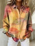 Women's Autumn Leaves Print Casual Lapel Shirt