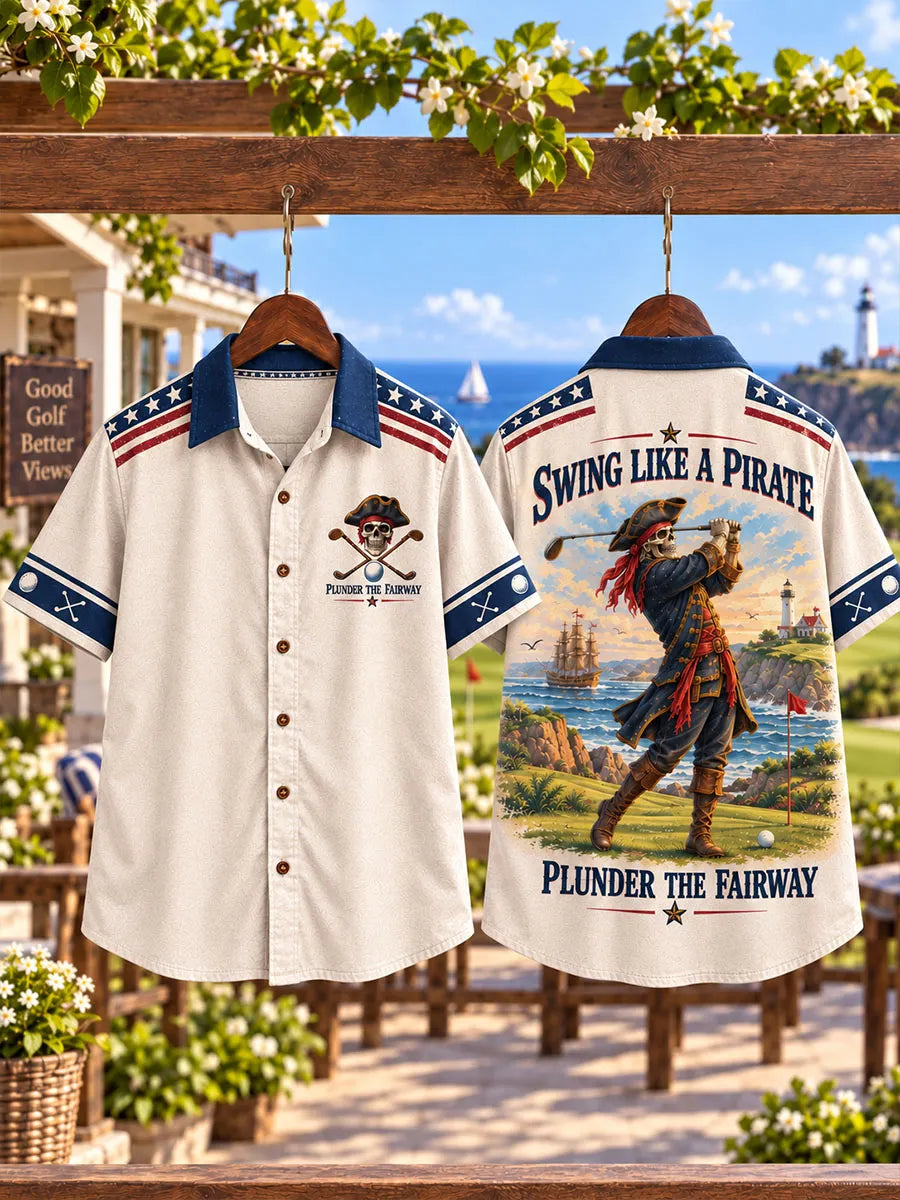 Men’s Pirate Skeleton Golf Short Sleeve Shirt