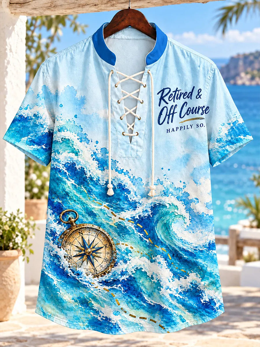 Retired & Off Course Nautical Watercolor Men’s Lace-Up Shirt