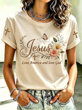 Women'S Faith Flower Embroidery Printed T-Shirt