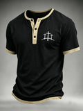Men's Cross Print Casual Henry Collar Top