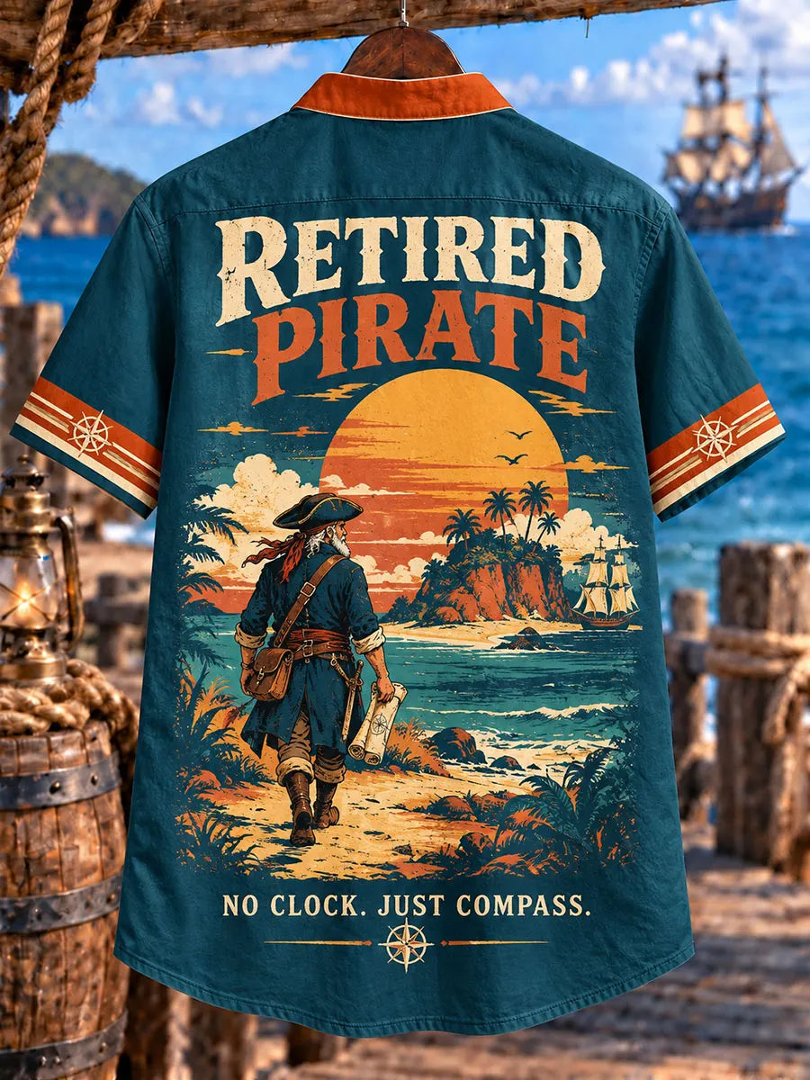 Retired Pirate Compass Men's Vintage Nautical Shirt