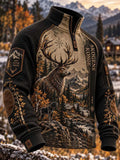 Men's Hunting Season Skogens Konge Stag Hound Mountain Cabin Print Raglan Long Sleeve Sweatshirt