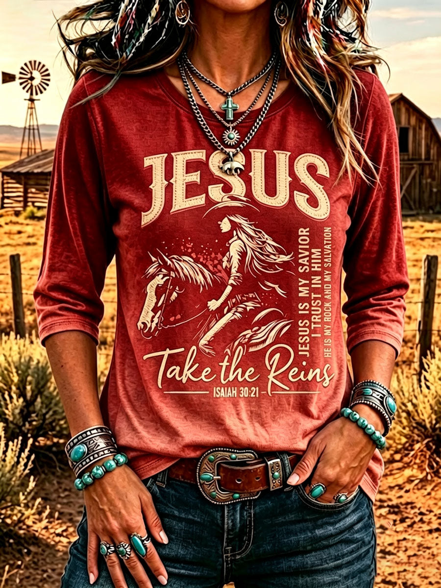 Women'S Western-Style Retro Faith Print T-Shirt
