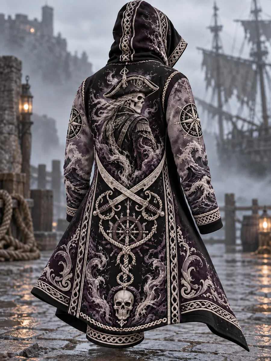 🏴‍☠️ Dark Phantom Skeleton & Waves Gothic Pirate Coat