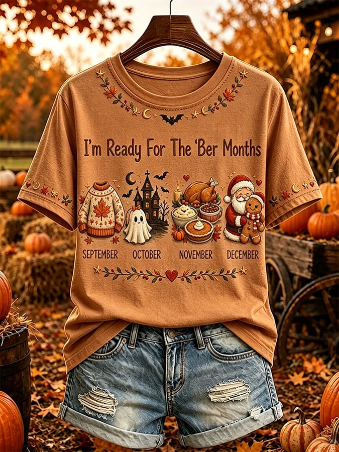 Women's Vintage I'm Ready For The Ber Months Print Casual T-shirt